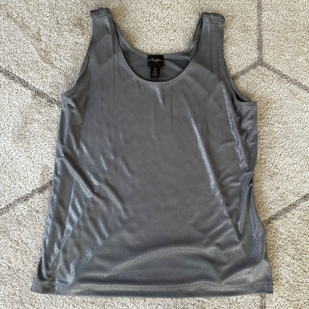 Chicos's Traveler's Collection Liquid Silver Contemporary Tank Ash Gray L/12